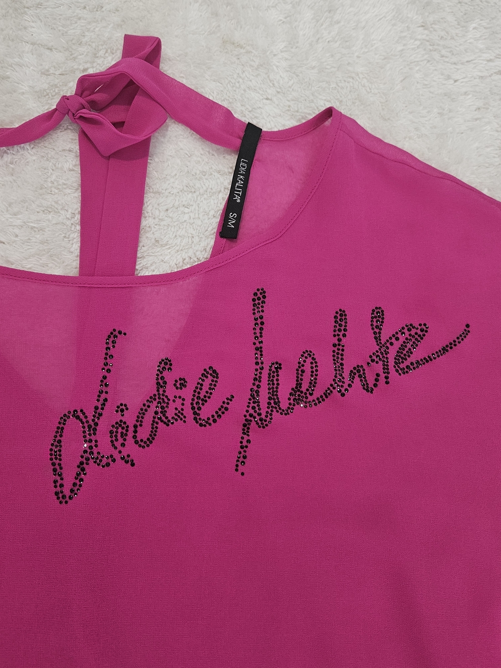 NEW Fuchsia Short Sleeve Top Size M Pink Magenta Sequins Oversized Lightweight - Picture 3 of 8